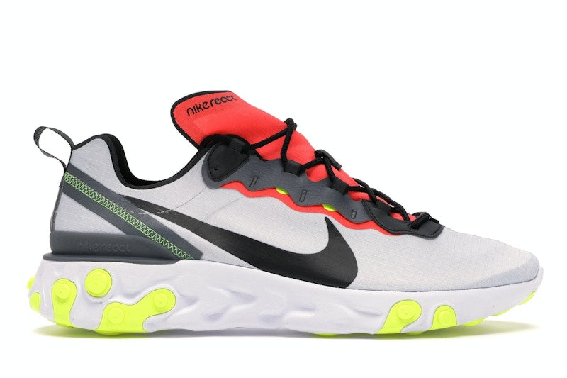 Nike React Element 55 Pure Platinum Bright Crimson Volt
